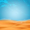 Abstract background, blue sky with clouds over the desert, the wind walking through the bright orange-yellow sand dunes Royalty Free Stock Photo