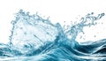 Abstract background with blue water waves, splashes and drops isolated on transparent background. Royalty Free Stock Photo