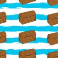 Wallpaper for pirate party. Vector illustration. Striped seamless pattern with horizontal line and chest. Template for