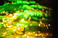 Abstract background with blurred golden lights. Glowing effect. Gold bokeh of light textured glitter background. Christmas party , Royalty Free Stock Photo