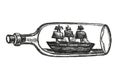 Abstract background of boat in the bottle. Pencil sketch painting style. Black and white. Ship in the sea Royalty Free Stock Photo