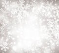 Silvery winter background, snowflakes, bokeh, light center, winter, January, December, seasons, holiday, vacation, white circles,