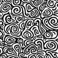 abstract BACKGROUND, Bold rough brushstrokes, wavy lines, dashes. Hand drawn black ink illustration, abstract background.