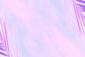 Abstract background of branches of palm trees of lilac color with a view of the sky