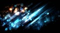 An abstract background with bright blue and orange glowing hexagonal shapes and diagonal lines on a dark background Royalty Free Stock Photo
