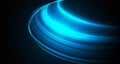 Abstract background with bright glowing neon light in blue color, luminosity effect curved lines
