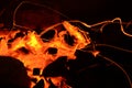 Abstract background, burning coals, fire and sparks on a black background Royalty Free Stock Photo