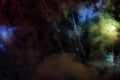 Abstract background of burning fireworks, smoke and fireworks. Space Concept, Nebula and Stars