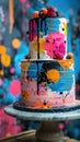 Abstract background card with cakes and pastries in a maximalistic bold design very colorful. Royalty Free Stock Photo