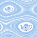 Abstract background with cartoon kettle in blue