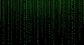 Green Matrix Code Falling Digital Rain on Black Background, Futuristic Technology Concept Royalty Free Stock Photo