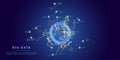 Abstract background with chaotic lines connecting dots of wireframe torus. Analytics algorithms data. Quantum cryptography