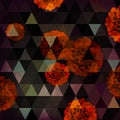 Abstract background with chrysanthemum and triangles on dark ba