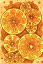 Abstract background from circles and oranges. Technique markers, linear art. Royalty Free Stock Photo