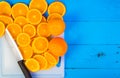 Abstract background with citrus-fruit of orange slices. Close-up. Studio photography. Royalty Free Stock Photo