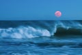 Abstract Background of Classic Blue Water Waves with Moon