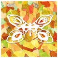 Abstract background collage of scraps of paper with the image of a butterfly. Design of prints, packages, patterns, wrappers,