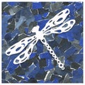 Abstract background collage of scraps of paper with the image of a dragonfly. Design of prints, packages, patterns, wrappers,