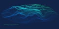 Abstract background color graph from dots in wavy grid on blue. Technology concept virtual data. Banner for business, science