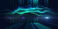 Abstract background color graph wavy wire frame grid with light and blurred lines on dark. Technology concept virtual data. Banner