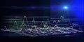 Abstract background with color wireframe and blurred lines on blue. Visual presentation of analytic research algorithms. Big Data