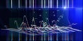 Abstract background with color wireframe data on dark. Visual presentation of analysis research algorithms. Technology science