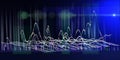 Abstract background with color wireframe lines and light effect on blue. Visual presentation of analytic research algorithms. Big