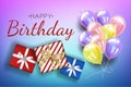 Abstract background with colorful balloons and gifts. Birthday card . Vector