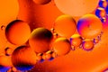 Abstract background with colorful blue and orange gradient colors. Oil drops in water abstract psychedelic pattern image.
