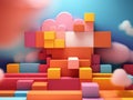 abstract background with colorful cubes and clouds in sky. product podium. ai