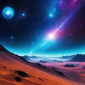 Abstract background colourful nebular and planet Created using