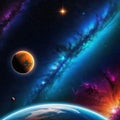 Abstract background colourful nebular and planet Created using