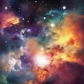 Abstract background of colourful space sky with nebula and stars - generative ai Royalty Free Stock Photo