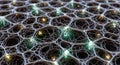 Abstract background of complex network system, intricate organic mesh with glowing green and yellow nodes representing data or Royalty Free Stock Photo