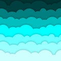 Abstract background composed of blue paper clouds.