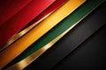 Abstract Red Yellow Green Black Diagonal Stripes with Gold Trim Royalty Free Stock Photo