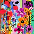 abstract background composition with flowers, with paint strokes, splashes and geometric lines Royalty Free Stock Photo