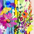 abstract background composition with flowers, with paint strokes, splashes and geometric lines Royalty Free Stock Photo
