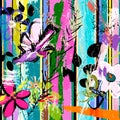 Spring flowers stripes, strokes and splashes, summer and spring color palette,vector illustration