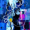 Abstract painting of a woman with paint strokes and splashes, womans face or mask, vector Royalty Free Stock Photo