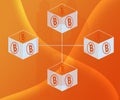 Abstract Background Connected Blocks Bitcoin on Orange Color Gradients