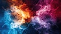 Abstract background with contrast colors between ice and fire. Vibrant colorful smoke. Cosmic modern wallpaper Royalty Free Stock Photo