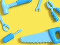 Abstract background,craft-technician-engineer tools concept blue object 3d render minimal yellow background