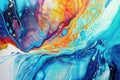 Abstract background of acrylic paints in blue, orange and yellow tones, generative ai Royalty Free Stock Photo