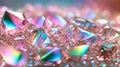 Abstract background with crystal diamonds in pink pearl color. Bright rainbow refraction. Glass crystal holographic background Royalty Free Stock Photo