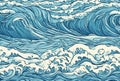 Abstract Sea, Ocean Waves Blue and White Background, Wallpaper Royalty Free Stock Photo