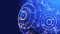 Abstract background 3D digital sphere quantum computing in cyber space. 3D algorithm blockchain grid global. Artificial