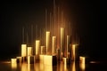 abstract background with 3d golden bars and candlestick chart Generative AI.