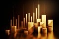abstract background with 3d golden bars and candlestick chart Generative AI.