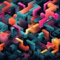 Abstract background with 3d isometric cubes and lines. Generative AI Royalty Free Stock Photo